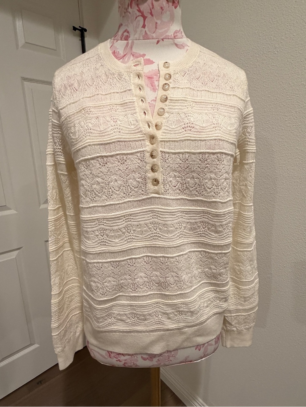 Sezane Cream Long Sleeve Top